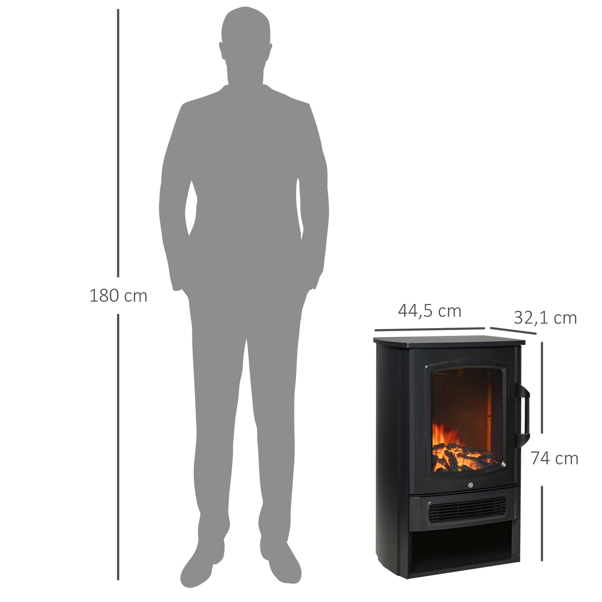 Elektrokamin mit Heizung, elektrischer Kamin mit LED Flammeneffekt, 1000 W/2000 W Dekokamin mit Thermostat, elektrisch Kaminfeuer Kaminofen, Schwarz