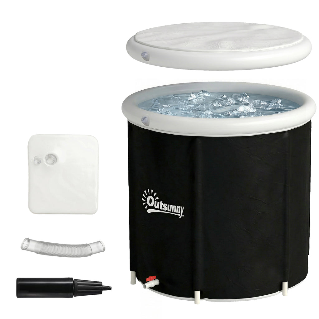Eisbad Ø78 cm Faltbare Eisbadewanne aufblasbare tragbare Eistonne 280L mit 3 Isolierschichten Abdeckung, Schwarz