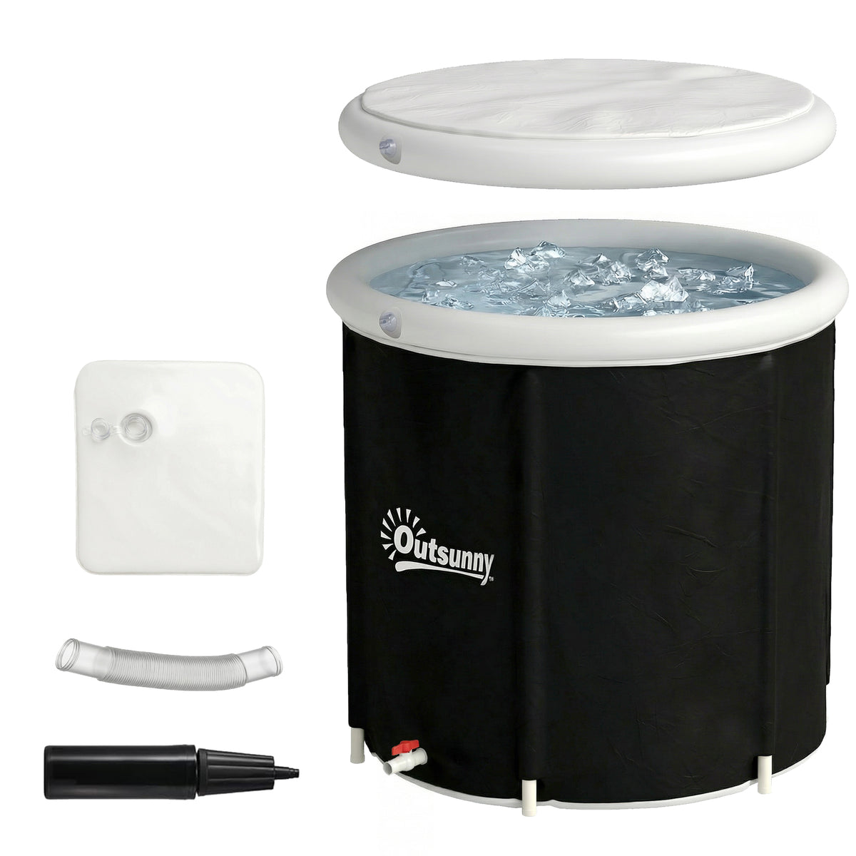 Eisbad Ø78 cm Faltbare Eisbadewanne aufblasbare tragbare Eistonne 280L mit 3 Isolierschichten Abdeckung, Schwarz
