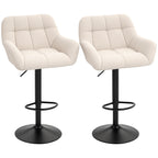 Barhocker 2er-Set Retro-Design höhenverstellbar Kunstleder Leinenoptik Creme + Schwarz