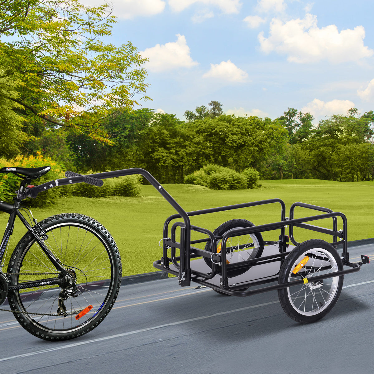 Fahrradanh?nger Klappbar Lastenanh?nger mit Kupplung, Kuppler & Reflektoren Transportwagen bis 40 kg belastbar, Transportanh?nger Anh?nger f¨¹r Camping, Einkaufen, Umzug 155 x 71,5 x 77 cm