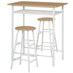 Bartisch Set Bartisch mit 2 Barhockern Essgruppe Küchentisch mit Lagerregal Esstisch für Esszimmer, Küche, Weiß