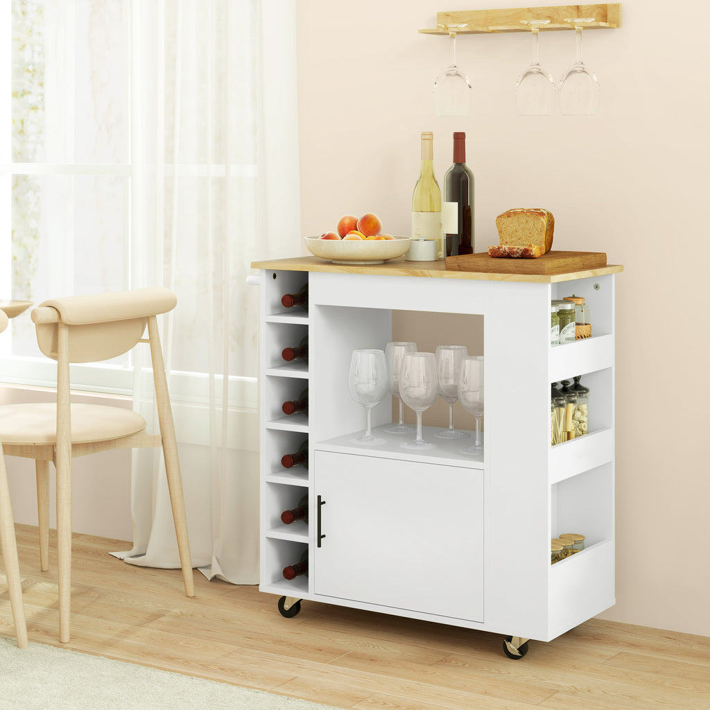 K¨¹chenwagen, Rollbare K¨¹cheninsel, K¨¹chen-Trolley mit F?chern, Weinregalen, Schrank und Arbeitsfl?che, Wei?