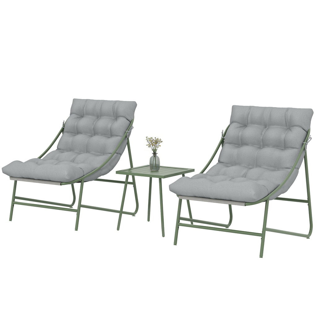 Balkonmöbel Set 3 teilig Gartenmöbel Set mit Tisch Kissen Stahlgestell verstellbar Fußpads Hellgrau