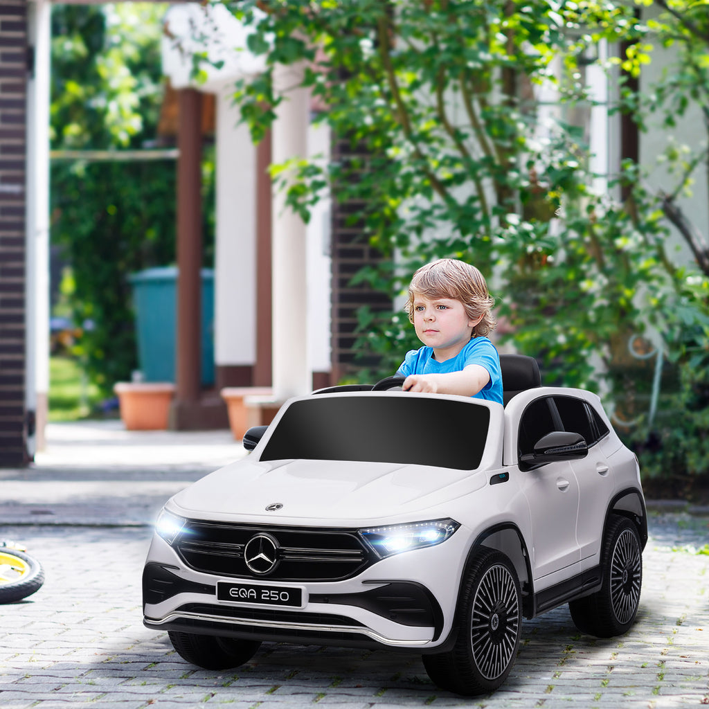 Elektro Kinderauto, lizenzierter Mercedes-Benz EQA, 3-8 km/h, Musik, Scheinwerfer, Hupe, Fernsteuerung, wei?