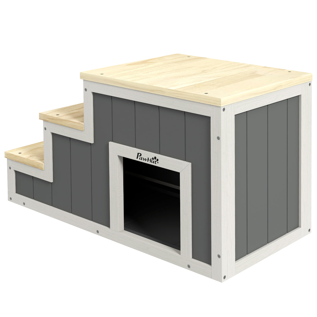 Haustiertreppe Hundetreppe, 3 Stufen, Kiefernholz, 79 cm x 38,5 cm x 45 cm, Natur + Wei?