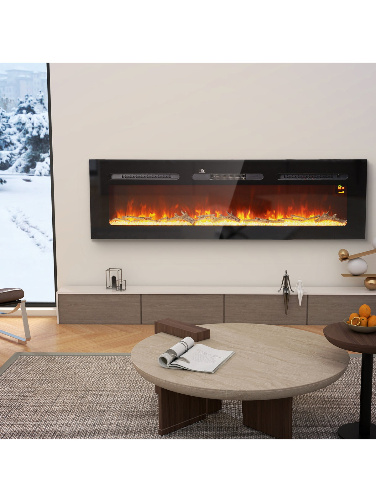 Elektrokamin mit Heizung 1800 W LED 3D-Flammeneffekt 152,4cm Schwarz