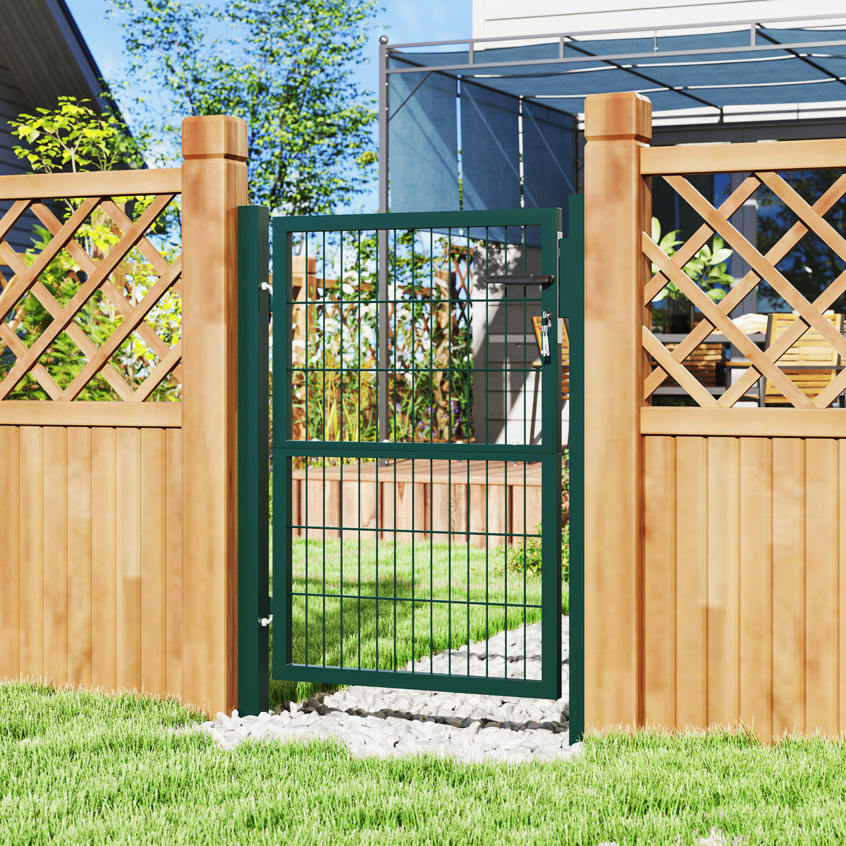 Gartentor aus Stahl Gartent¨¹r mit Griff, Schloss 3 Schl¨¹ssel abschlie?bar Zauntor 97x170cm Gr¨¹n
