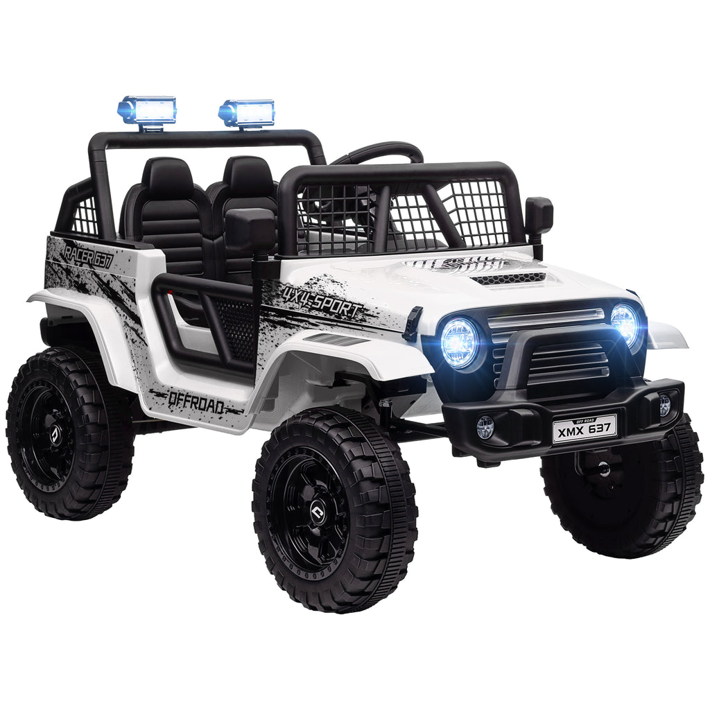 Kinder-Elektroauto mit sanfter Federung, fernsteuerbar, LED-Lichter, Hupe, 12V-Motoren, aus Kunststoff und Metall, Wei?