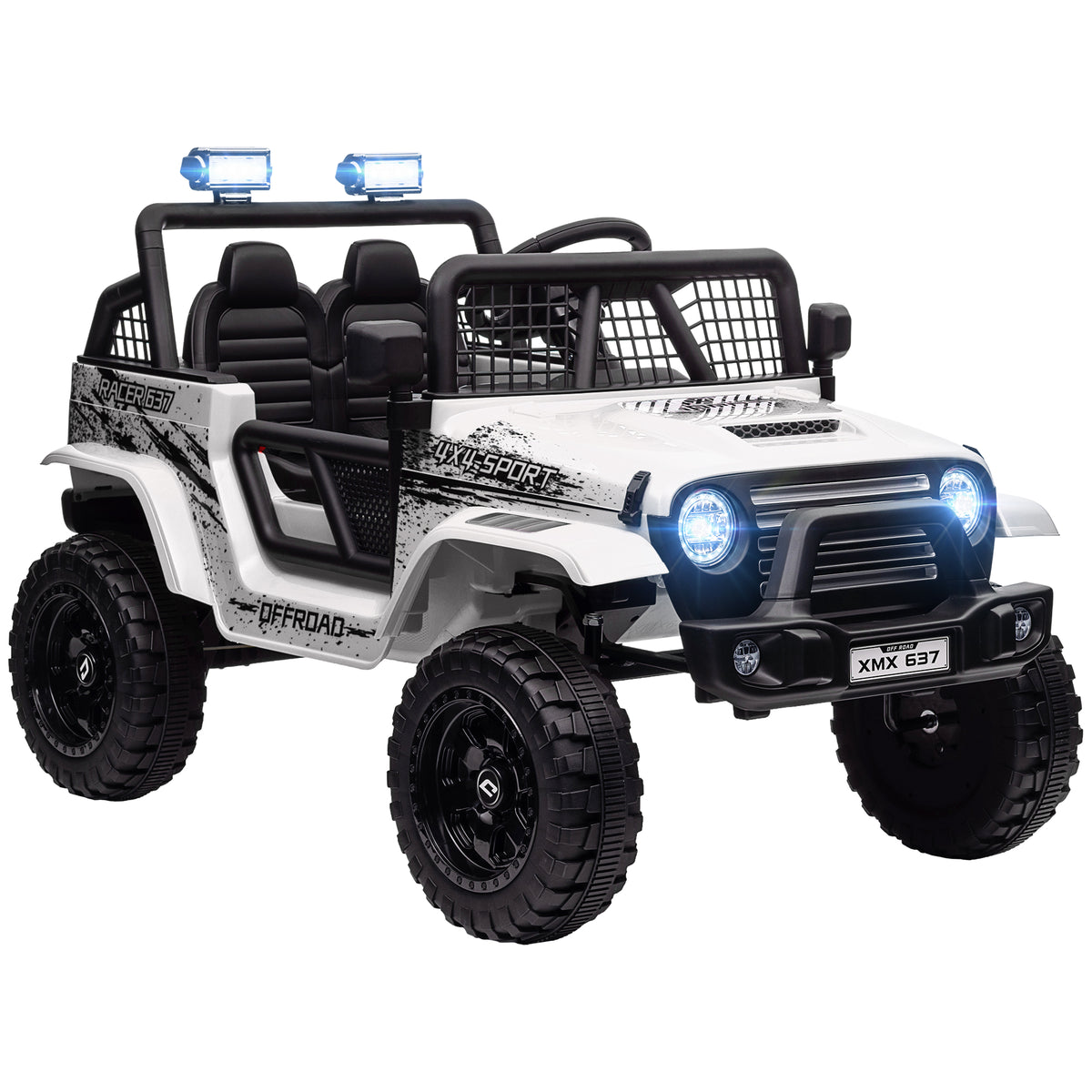 Kinder-Elektroauto mit sanfter Federung, fernsteuerbar, LED-Lichter, Hupe, 12V-Motoren, aus Kunststoff und Metall, Wei?