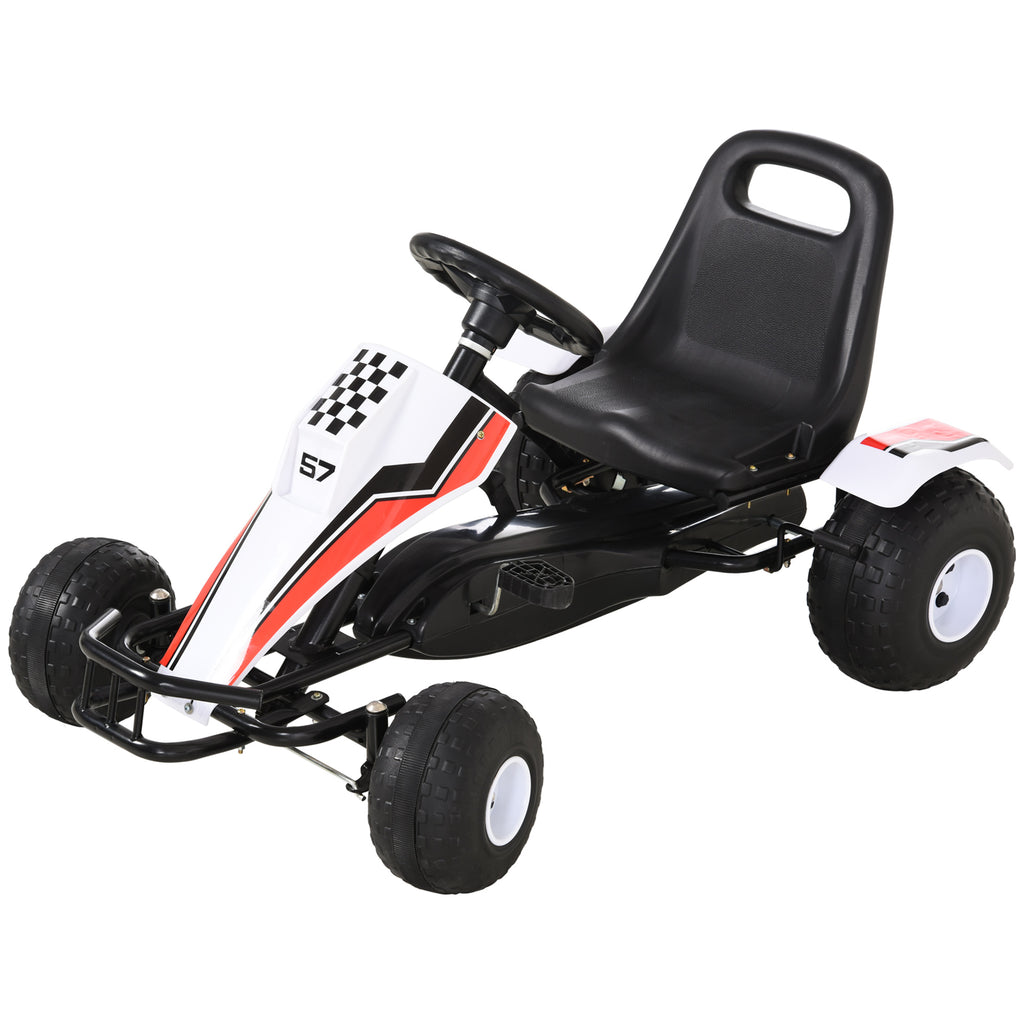 Gokart, Tretauto mit verstellbarem Sitz, Bremse, Pedalantrieb, Tretfahrzeug mit Vor- und Rückwärtsgang, Kinderfahrzeug bis 35 kg belastbar, für Kinder 3-6 Jahre Weiß