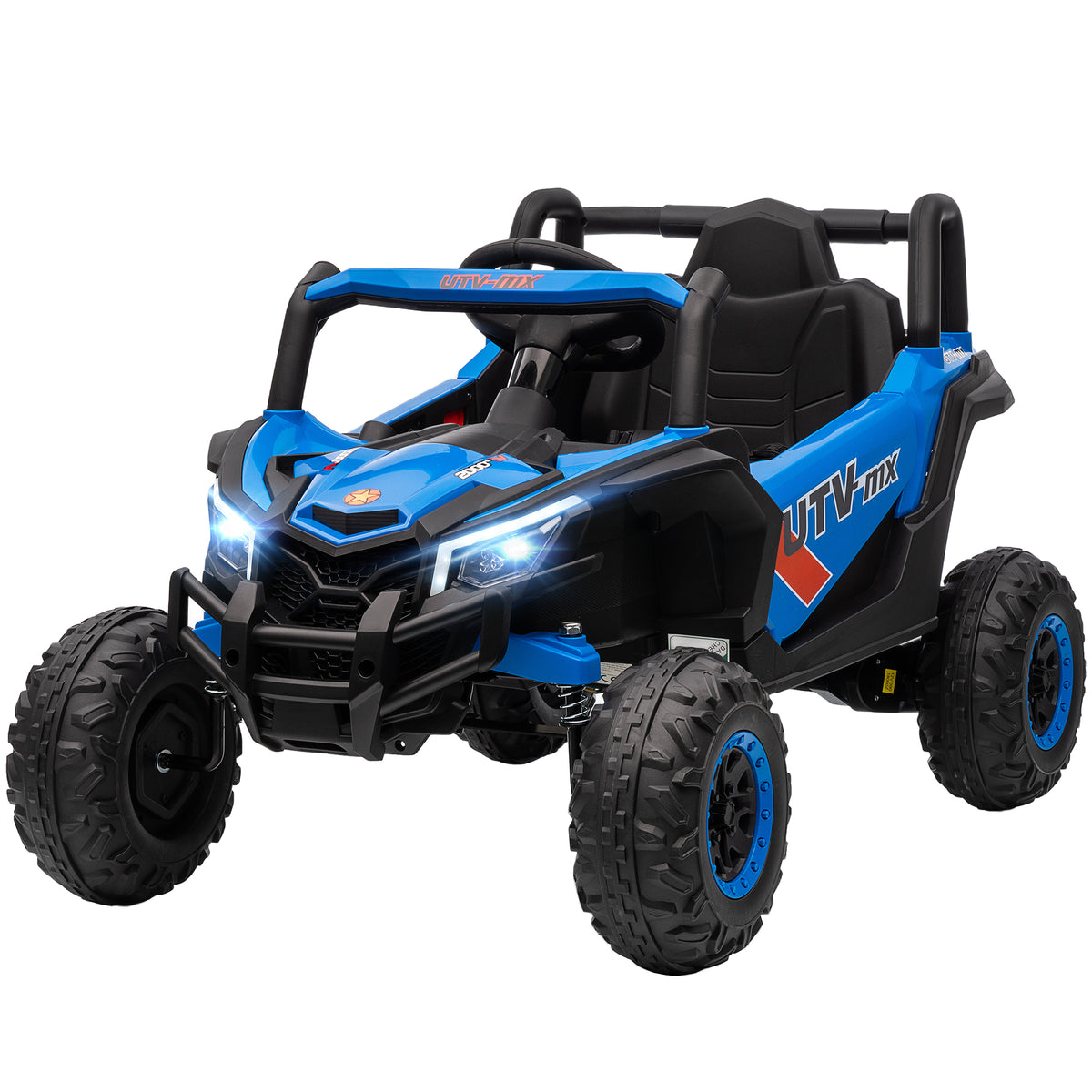 12V Elektroauto für Kinder, Fernbedienungsfunktion, Gurt, Hupe, LED-Lichter, USB-Port, für 3-5 Jahre, Blau
