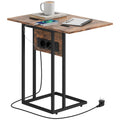 Klappbarer Beistelltisch, Ladestation mit USB-Ports, Metall, 39 x 29 x 57 cm, Braun
