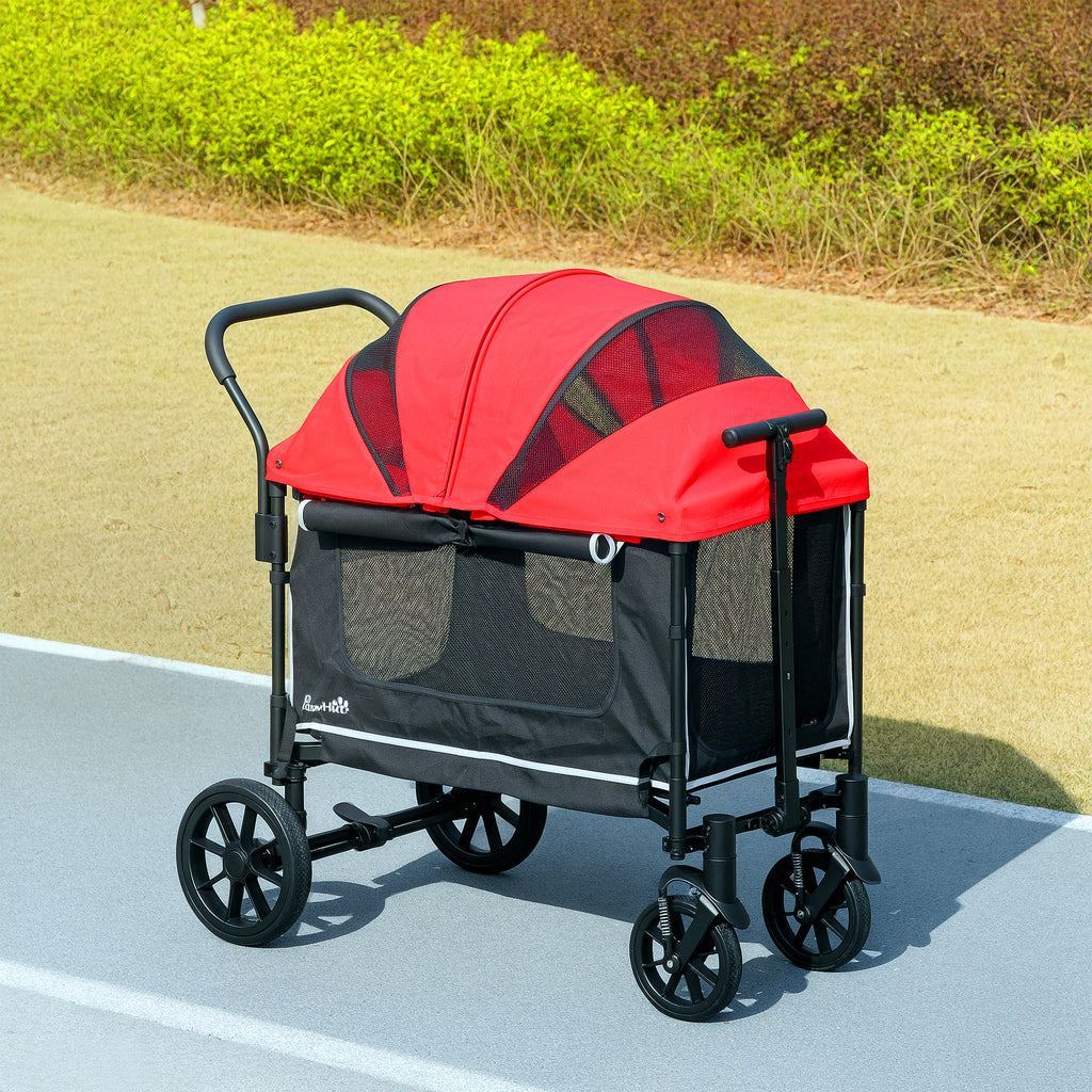 Hundewagen Hundebuggy klappbar für Hunde & Katzen bis 30 kg 110 x 65 x 102 cm Rot