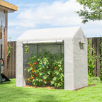 Walk-in Greenhouse, Outdoor Tomato Greenhouse with Roll-up Door and Mesh Windows, PE Cover, 200 x 140 x 200cm, White