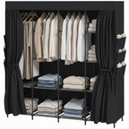 Stoff-Kleiderschrank, staubdicht, tragbar, 5 Kleiderstangen, 170 x 45 x 167 cm, Schwarz