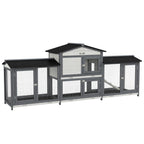 2-Tier Large Rabbit Hutch Outdoor with Double Side Run Boxes, No-leak Plastic Tray, Ramp, 230 x 53 x 93.5cm, Light Grey