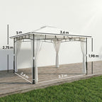 Pavillon, 3x3,6 m wasserabweisend Stabil Gartenpavillon mit Moskitonetz, Doppeldach, für Garten, Terrasse, Schwarz