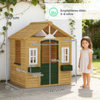 Kinderspielhaus Holz Spielhaus Outdoor mit Tür 3 Fenster 2 Blumenkästen für 3-8 Jahre Kinder 134,5 x 97 x 150 cm Braun