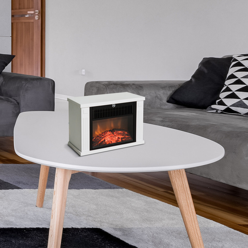 Elektrokamin mit Heizung, elektrischer Kamin mit LED Flammeneffekt, 600/1200W Dekokamin, elektrisch Kaminfeuer Kaminofen, Weiß