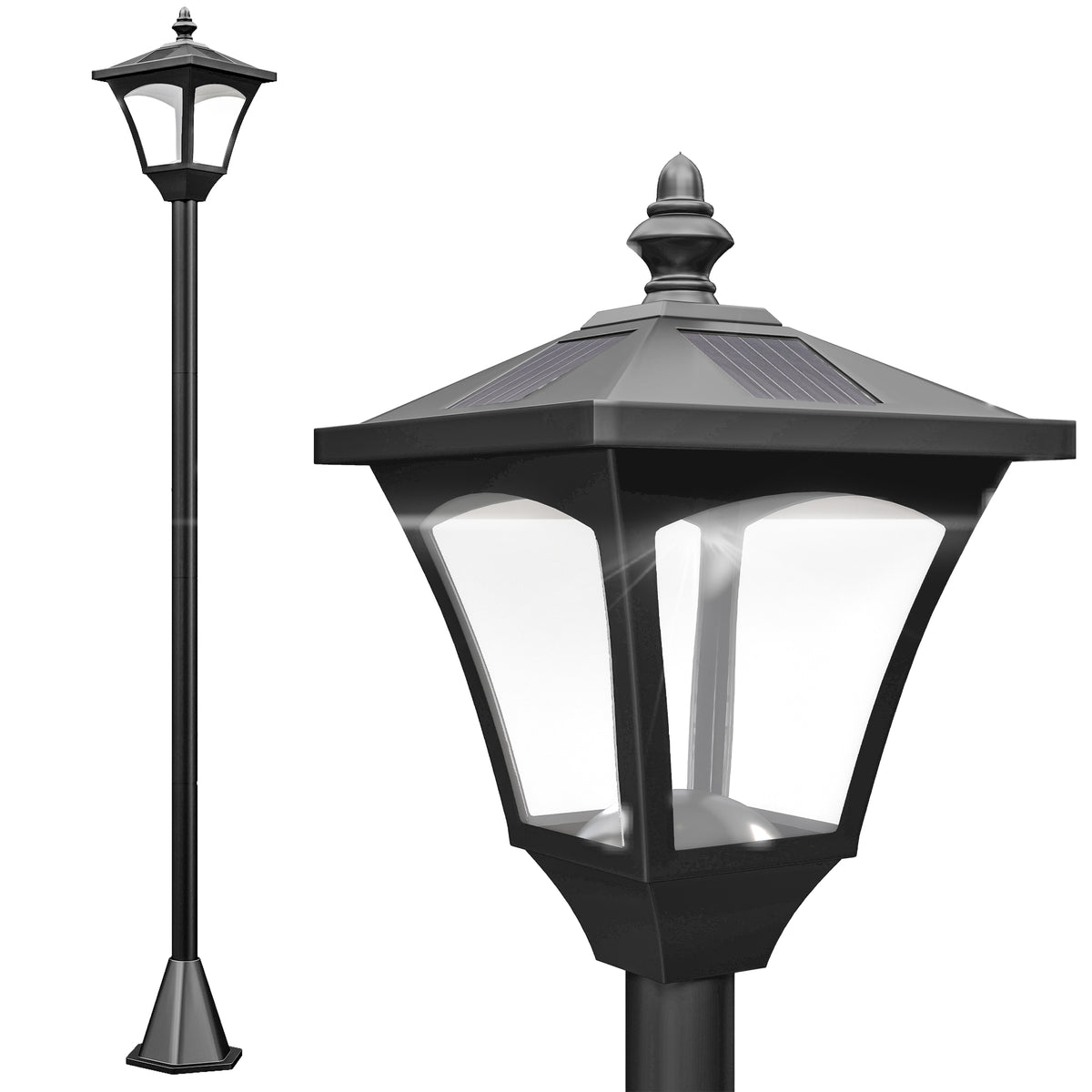 1.2m Solar Powered Outdoor Lamp Post - Black