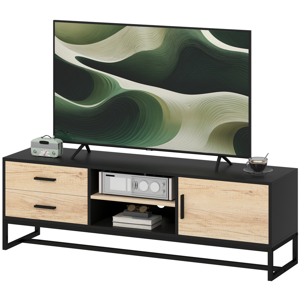 TV-Schrank mit T¨¹r, 2 Schubladen, offene F?cher, verstellbares Regal, Schwarz