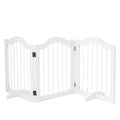 3 Panels Dog Gate w/ Support Feet Fence Safety Barrier Freestanding Wood White