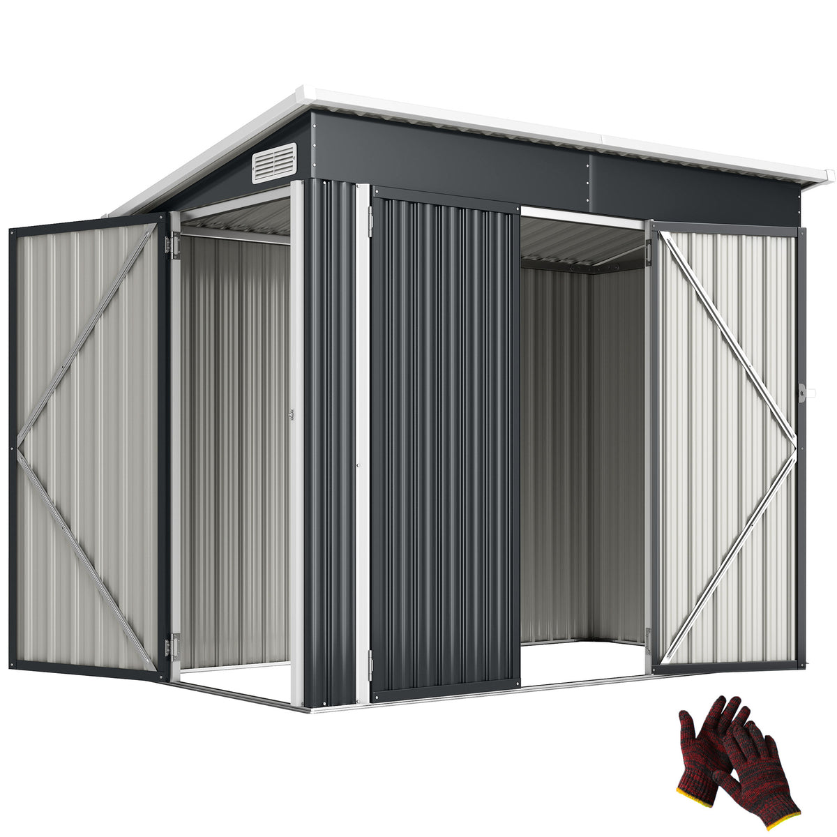 7.5 x 4.3ft Metal Garden Storage Shed, Waterproof Outdoor Shed with Triple Lockable Door, Gloves, Vents, Dark Grey
