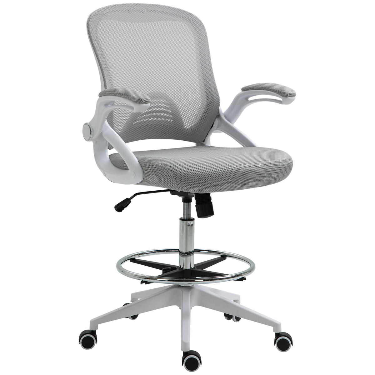 B¨¹rosessel, Schreibtischstuhl, Stehfunktion, mit Fu?ablage, drehbarer Sitz, Stahl, schwarz, 64 x 60 x 106-126cm