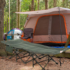 Foldable Camp Bed, Padded Patio Camping Bed with Carry Bag, Magazine Bag and Cup Holder for Outdoor, Garden, Grey
