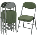 4er-Set gepolsterte Klappstühle, Faltbare Stühle mit Cordbezug, Rückenlehne, Metallrahmen, Grün