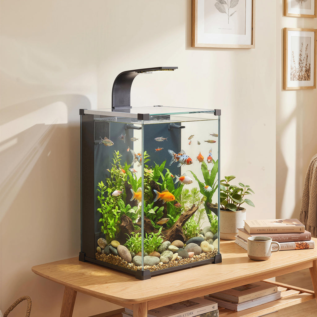 Aquarium Komplettset 36L Nano Aquarium mit LED-Beleuchtung Filtersystem Pumpe Zirkulation 30 x 30 x 45,5 cm Schwarz