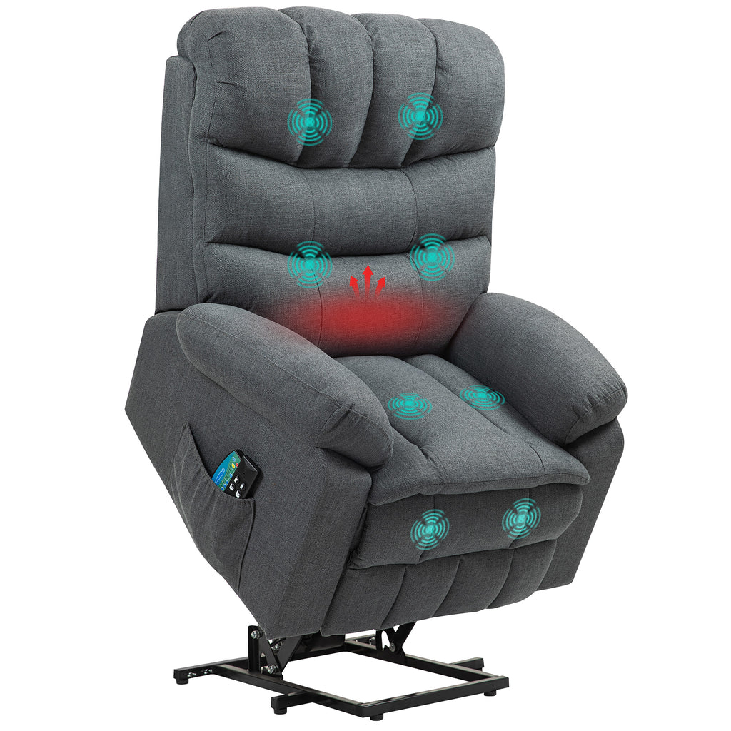 Aufstehsessel, elektrischer Liegesessel mit Massagefunktion, Polstersessel mit Aufstehfunktion, Metall, Stoff, Grau