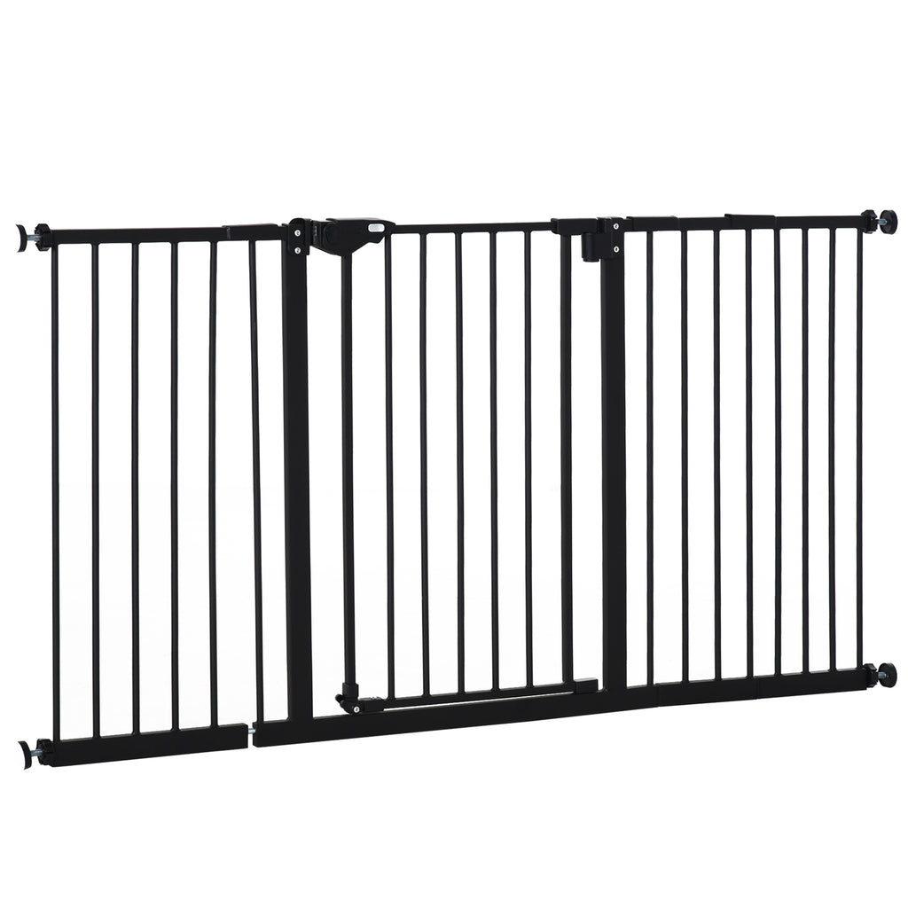 Adjustable Safety Gate w/ Three Extensions, Four Adjustable Screws, Black