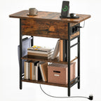 Beistelltisch Nachttisch mit Steckdosenleiste, 2 Ebenen, USB-Anschl¨¹ssen Stauraum 60 x 29,8 x 58,5 cm Rustikal Braun