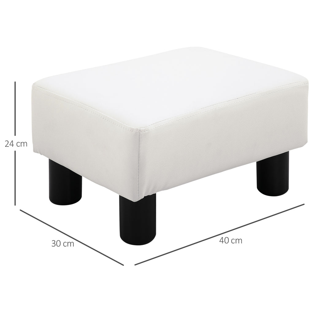 PU Leather Footstool Foot Rest Small Seat Foot Rest Chair White Home Office with Legs 40 x 30 x 24cm