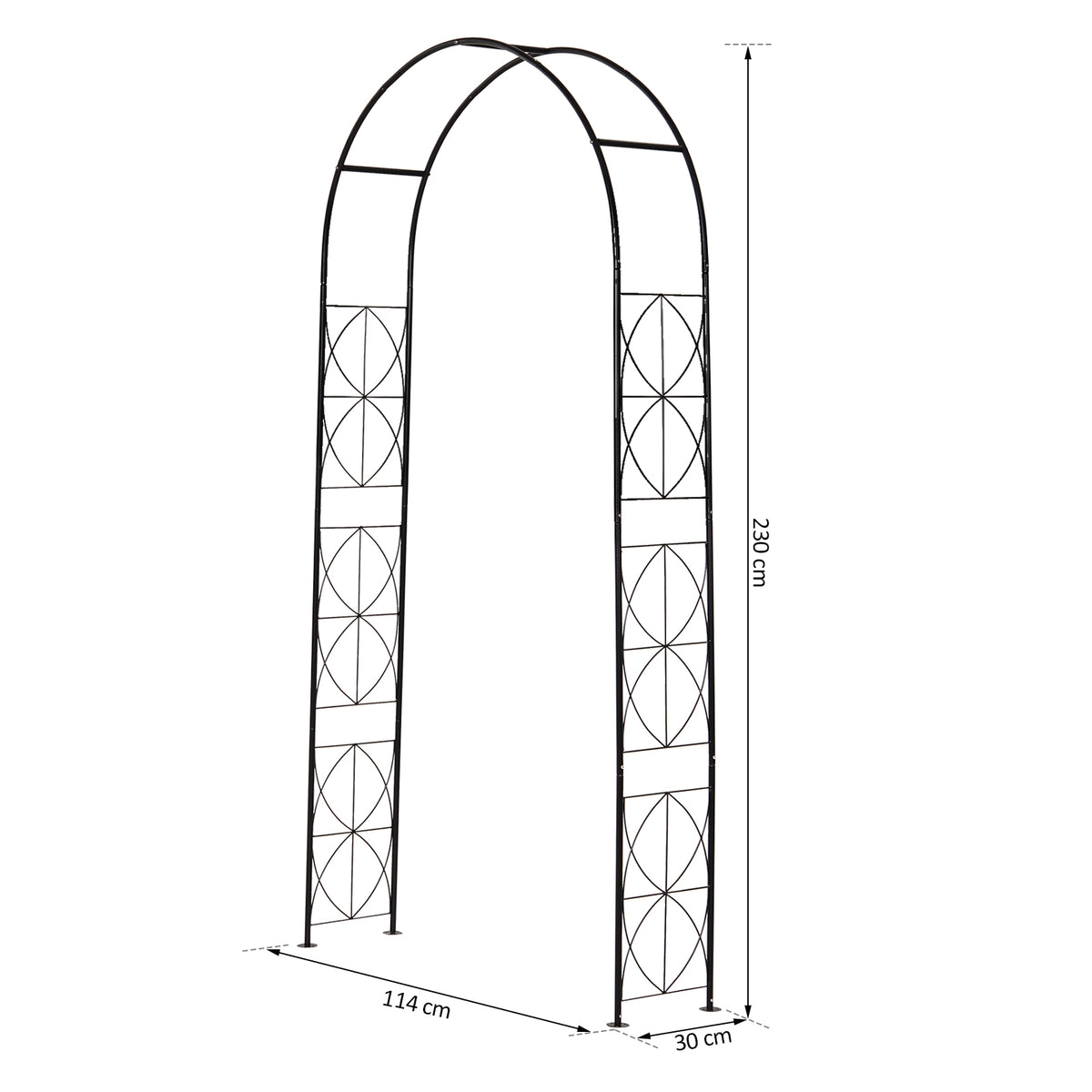 Rosenbogen aus Metall Rankhilfe für Kletterpflanzen Gartenbogen mit Spitze Metallstruktur Torbogen Rankbogen für Rosen Bögen Rankgitter Rosenhilfe für Garten 114 x 30 x 230 cm Schwarz