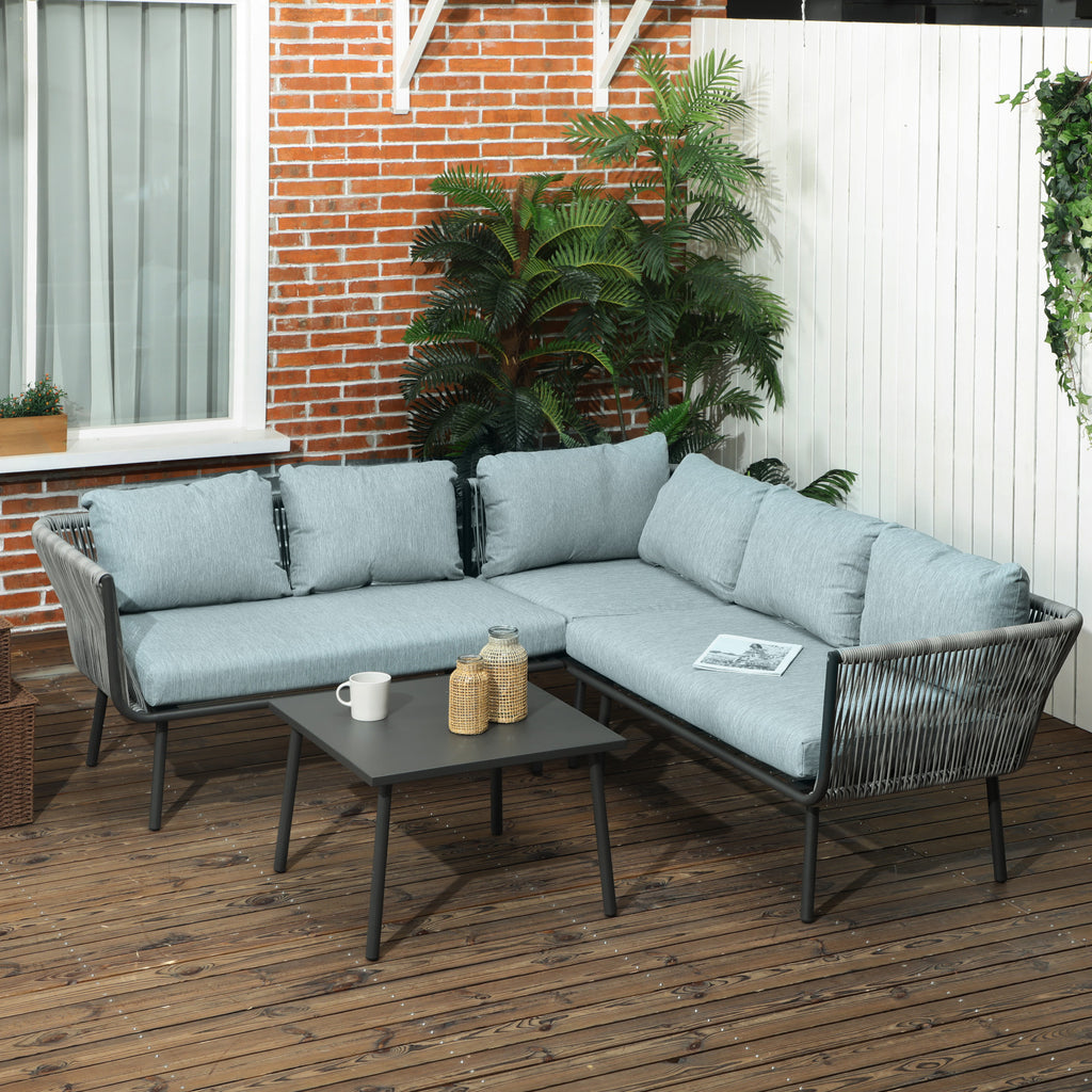 Rattan Gartenmöbel-Set für 4 Personen Sitzgarnitur mit Kissen für Balkon Alu Grau