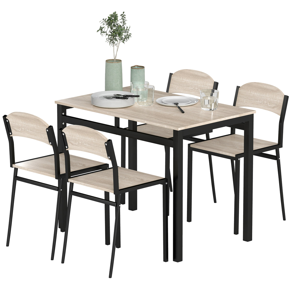 5-teilige Essgruppe, Esstisch mit 4 Stühlen, platzsparendes Küchentisch-Set, Sitzgruppe für Esszimmer, Küche, Schwarz