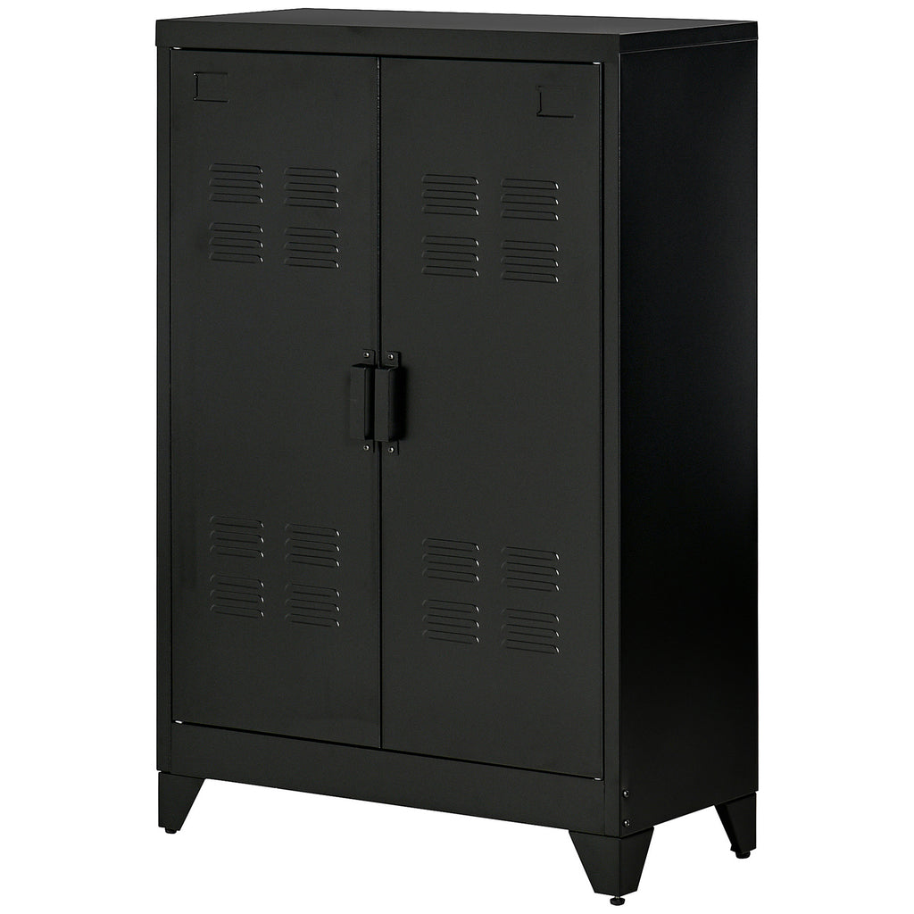 Aktenschrank Metallschrank Mehrzweckschrank mit magnetischer Lamellen-Doppeltür Verstellbarer Einlegeboden Büroschrank Aufbewahrungsschrank für Arbeitszimmer Wohnzimmer 75 x 33 x 110 cm Schwarz