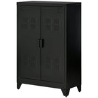 Aktenschrank Metallschrank Mehrzweckschrank mit magnetischer Lamellen-Doppeltür Verstellbarer Einlegeboden Büroschrank Aufbewahrungsschrank für Arbeitszimmer Wohnzimmer 75 x 33 x 110 cm Schwarz