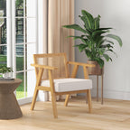 Exotischer Polsterstuhl, Kautschukholz, Sitzkissen in Leinenoptik, 63L x 69B x 78H cm, Cremeweiß