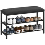 Schuhbank mit Sitzfläche, Sitzbank mit Stauraum, Schuhregal mit 2 offene Fächer, Sitzbank 81 x 31 x 50 cm Schwarz