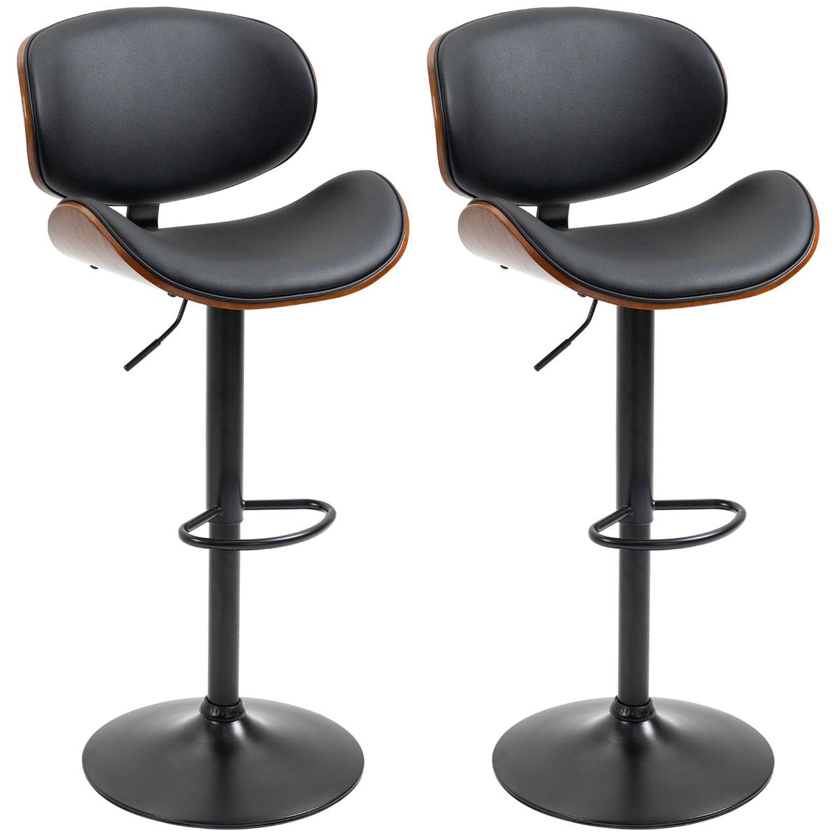 Barhocker-Set, höhenverstellbar, drehbar, Kunstleder, Stahlrahmen, schwarz, 53 x 50,5 x 112,5 cm