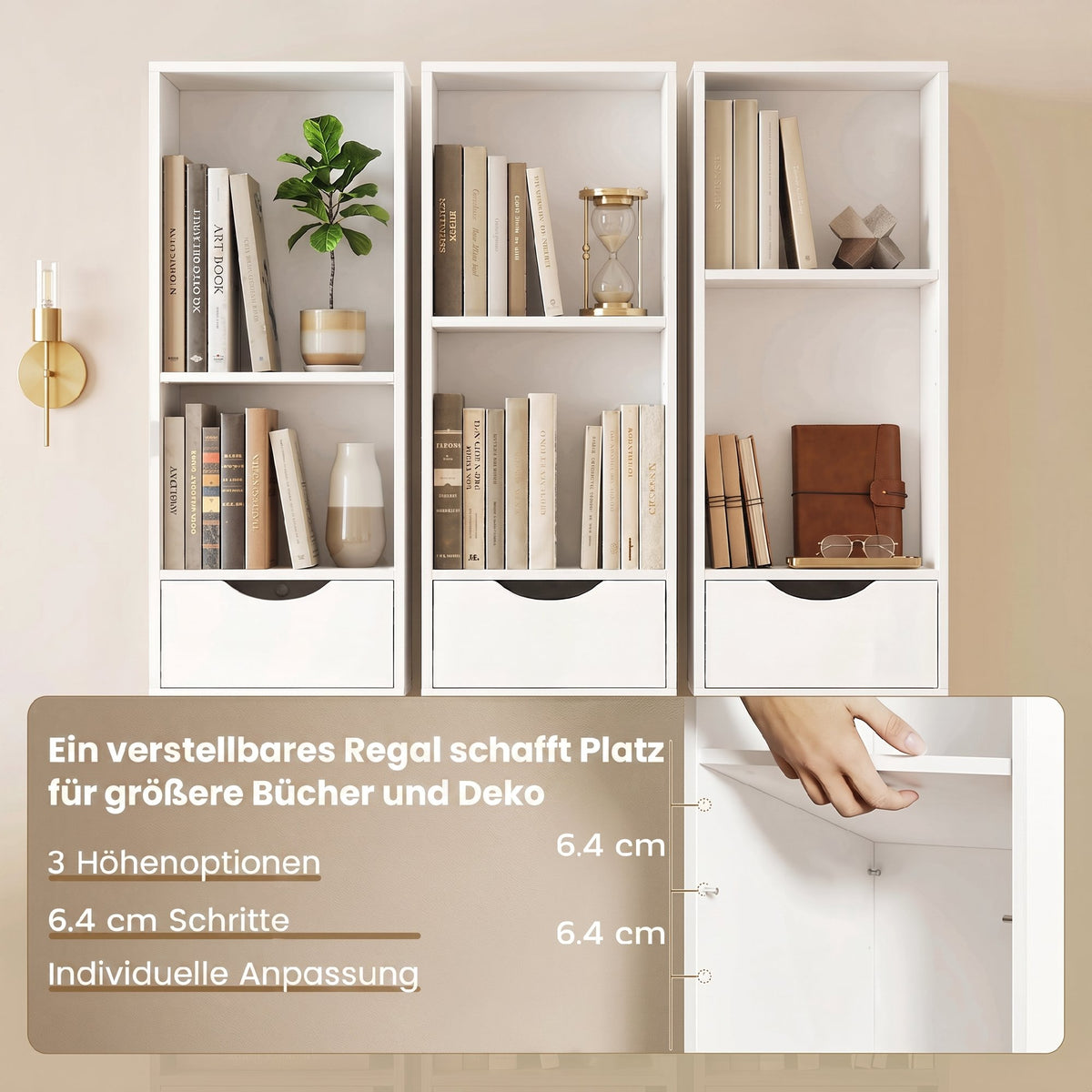 Bücherregal mit 2 Schubladen, Schmal, für Büro, 30x24x158cm Weiß
