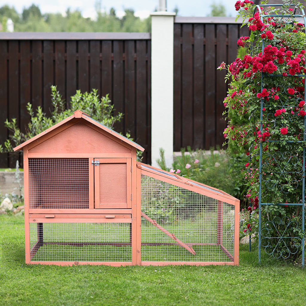2 Tier Rabbit Hutch Outdoor, Guinea Pig Hutch, Solid Wood Bunny House, Water Resistant Asphalt Roof Ramp Sliding tray 144 x 64.5 x 100 cm