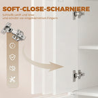 Kleiderschrank mit Spiegel, schmaler moderner Garderobenschrank mit Kleiderstange und Ablagefächern, Weiß