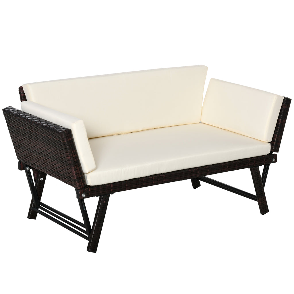 Polyrattan Gartensofa 2 Sitzer Gartenm?bel Loungesofa Gartenbank Gartenliege klappbar Armlehnen Stahl Braun 129 x 63 x 67 cm