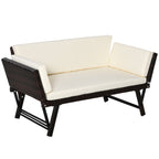Polyrattan Gartensofa 2 Sitzer Gartenm?bel Loungesofa Gartenbank Gartenliege klappbar Armlehnen Stahl Braun 129 x 63 x 67 cm