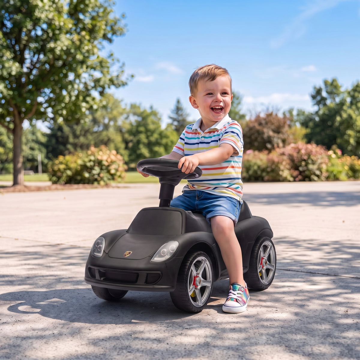 Ride on Car, Porsche Licensed Toddler Push Car with Horn, Headlights, Sound and Steering Wheel for 18-36 Months, Matte Black